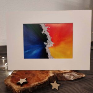 abstrakte Kunst als Kunstdruck mit Passepartout, bunte Farben, zwei Seiten